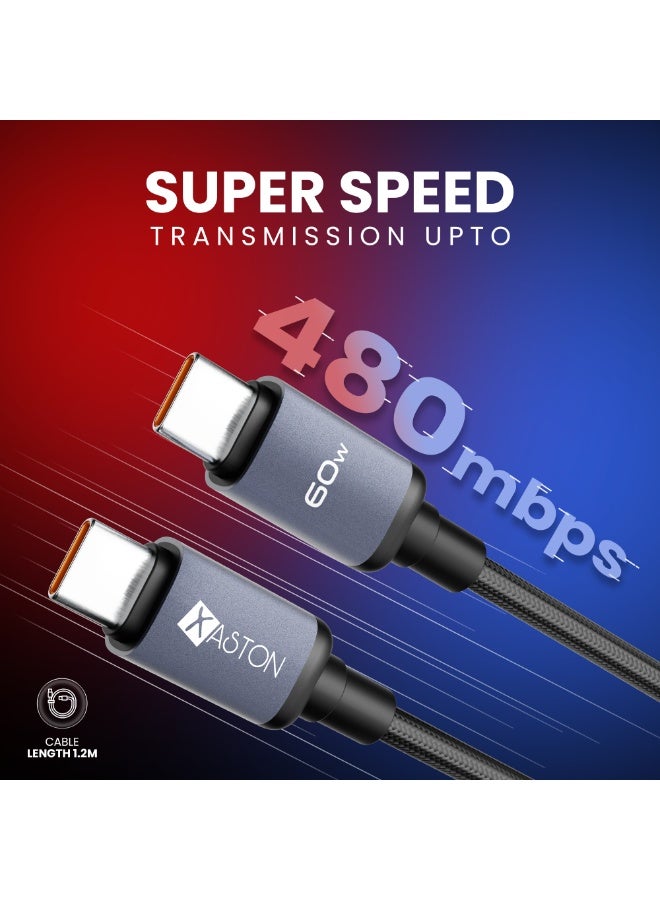 اكساستون كابل من النوع C إلى النوع C مع شحن سريع بقوة 60 واط، كابل بيانات وشحن بتقنية Power Delivery، كابل USB-C مضفر معدني، نقل عالي السرعة ومتين، متوافق مع أجهزة MacBook والكمبيوتر المحمول والهواتف الذكية وأجهزة USB-C (NCC18) - Image 3